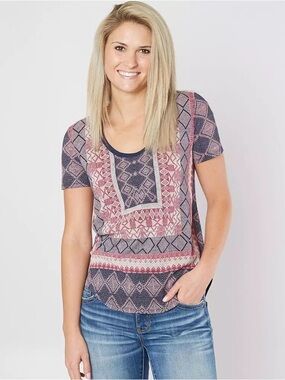 LUCKY BRAND boho Printed Short-Sleeve Scoop Neck Top - M - NWT